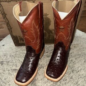 Brand new in the box men’s square toe, ostrich print cowboy boots size 8.5D